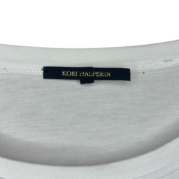 Kobi Halperin White 3/4 Sleeve Spencer Embroidered Top Ruffle Size M Bell Sleeve - Picture 7 of 12